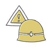 安全帽と注意マークのイラスト